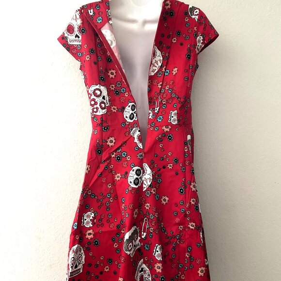 SUGAR SKULL RETRO ROCKABILLY FLORAL HALLOWEEN FESTIVAL COSPLAY PARTY SWING DRESS - Picture 7 of 13